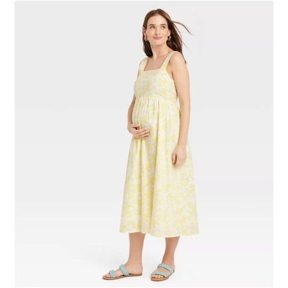 The Nines by HATCH Tank Maternity Dress Yellow Floral Medium - Picture 1 of 5